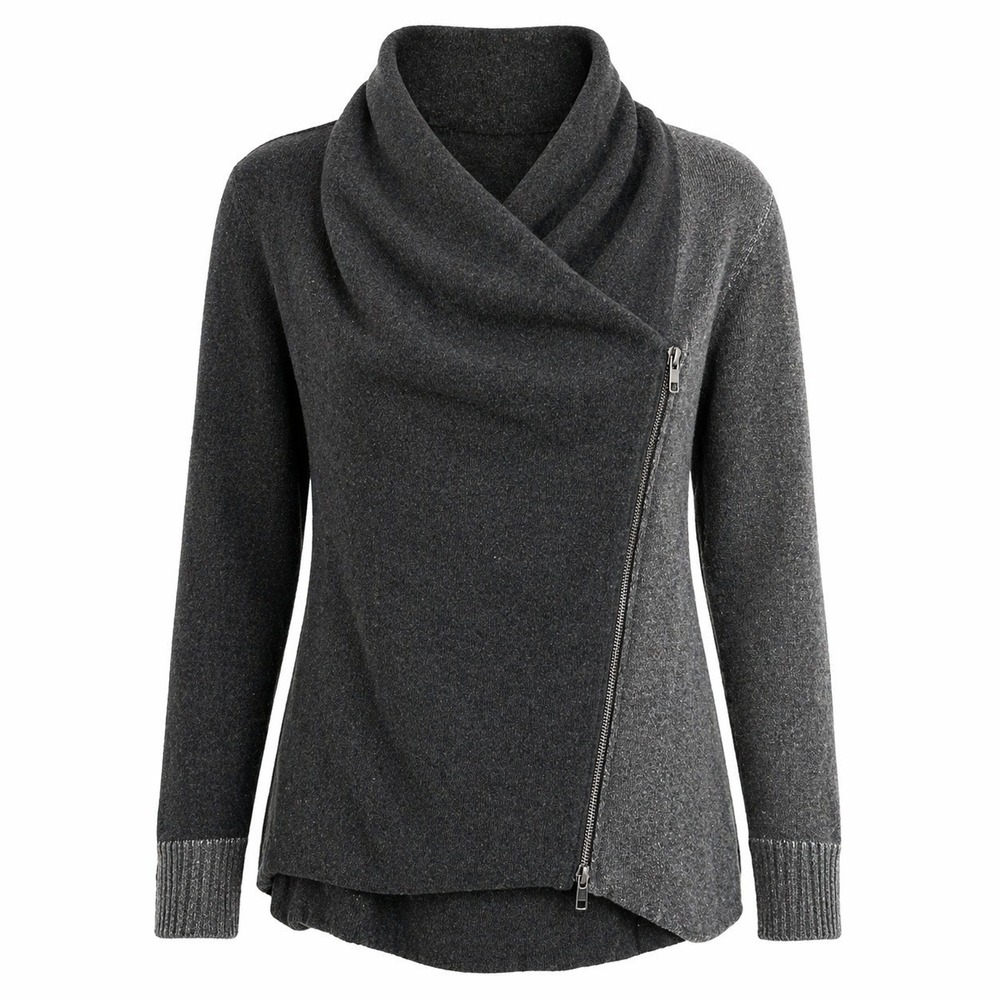 Eileen Fisher Gray Cardigan Sweater Size XS Organic Cotton Draped Moto Zip Up
